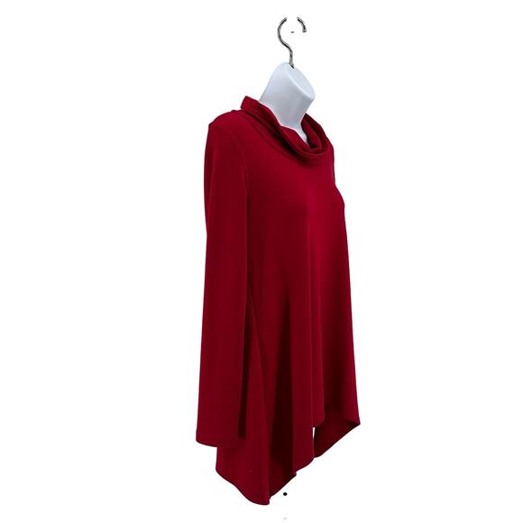 Karen Kane Red Cowl Neck Handkerchief Asymmetric Hem Tunic Sweater Womens Small - Picture 4 of 9